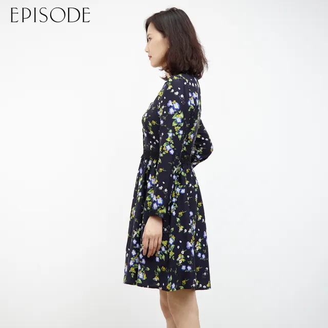 【EPISODE】出清品 優雅浪漫花卉雪紡收腰長袖洋裝E30552