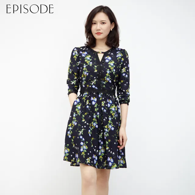 【EPISODE】出清品 優雅浪漫花卉雪紡收腰長袖洋裝E30552