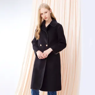 【MYVEGA 麥雪爾】MA羊毛綁帶修身保暖長版冬季大衣外套-黑
