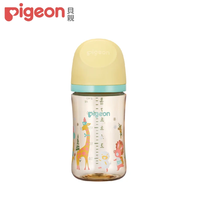 【Pigeon貝親 官方直營】第三代母乳實感彩繪款PPSU奶瓶240ml/動物派對