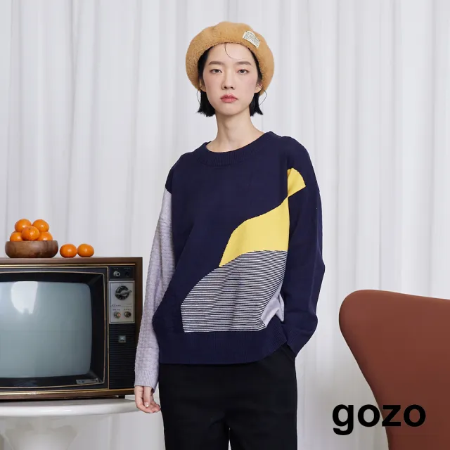 【gozo】MOMO獨家款★限量開賣 特殊紋理配色毛衣(兩色)