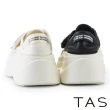 【TAS】方鑽釦布面厚底休閒鞋(黑色)