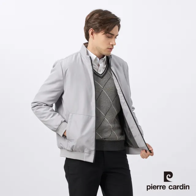 【pierre cardin 皮爾卡登】男款 都會休閒立領鋪棉夾克外套-淺灰色(5235765-95)