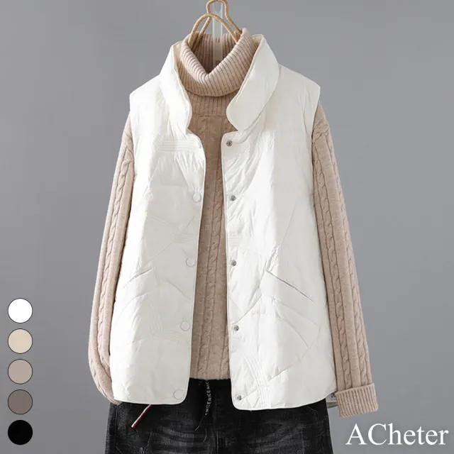 【ACheter】輕薄保暖羽絨棉連帽馬甲背心氣質寬鬆無袖短版外套#119327(3款任選)