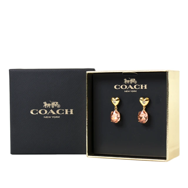 COACH 專櫃款 C字刻面水晶琺瑯針式耳環-黑色優惠推薦