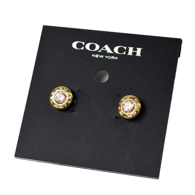 COACHCOACH 圓型LOGO水鑽針式耳環-玫瑰金
