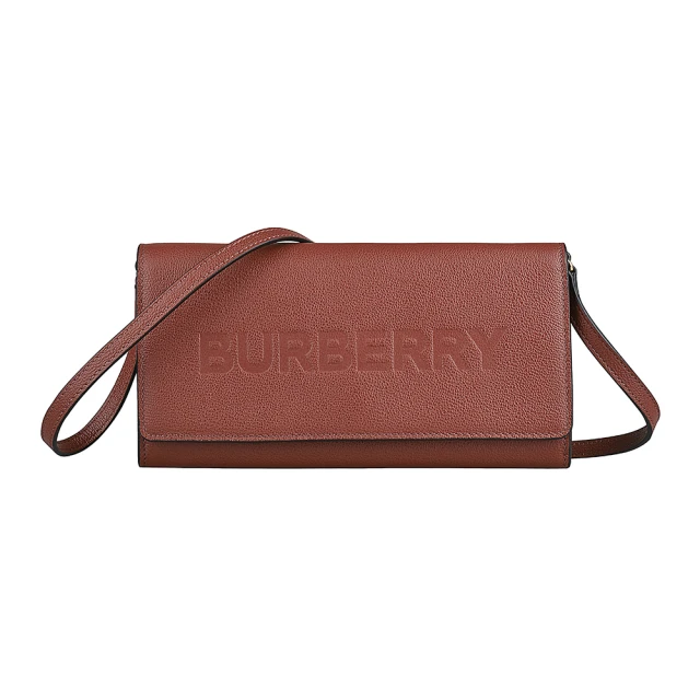 BURBERRY 巴寶莉 BURBERRY HENLEY大壓印LOGO設計小牛皮10卡釦式斜背長夾(棕)