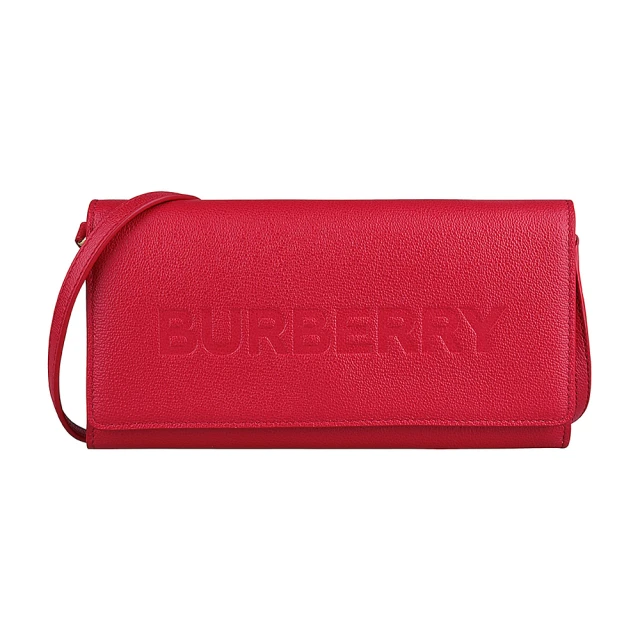 BURBERRY 巴寶莉 BURBERRY HENLEY大壓印LOGO設計小牛皮10卡釦式斜背長夾(棕)