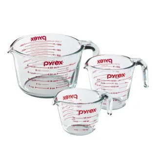 【Pyrex 康寧烘焙】耐熱玻璃單耳量杯3入組