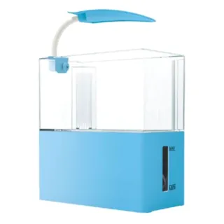【小螃蟹】桌上型迷你缸開放式底部過濾缸  18x9.5x18.5cm藍色/壓克力(底部過濾+小夾燈+濾材+USB供電 藍色)