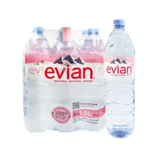 即期品【Evian 依雲】天然礦泉水1500mlx6入/組收縮膜(商品效期：2024/7/31)