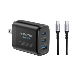 【Gigastone 立達】GaN 65W 氮化鎵三孔快速充電器+C to C  100W快充傳輸線(支援iPhone16/Macbook/Switch)