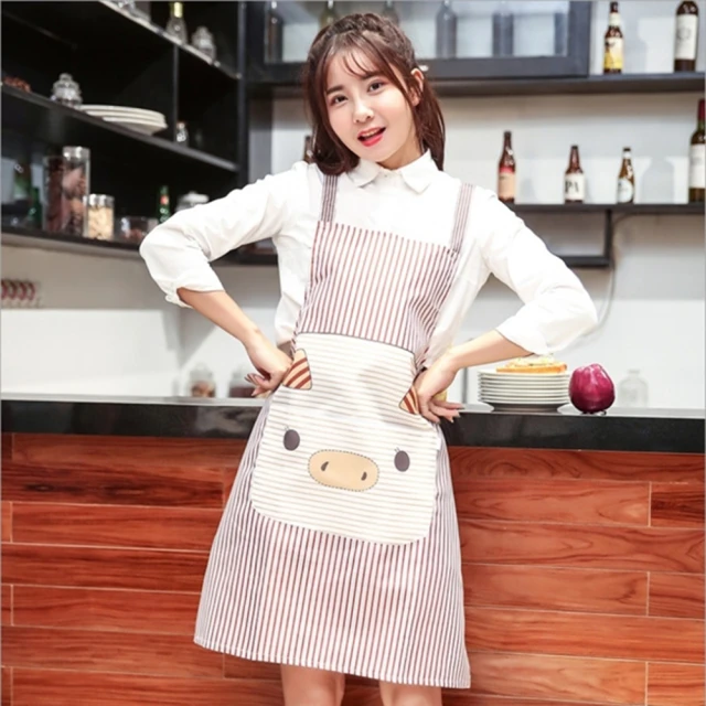 PS MallPS Mall 韓版時尚條紋圍裙 大口袋咖啡廳工作圍裙 3入(J505)