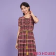 【RED HOUSE 蕾赫斯】荷葉邊門襟格紋雪紡洋裝(桃紅色)