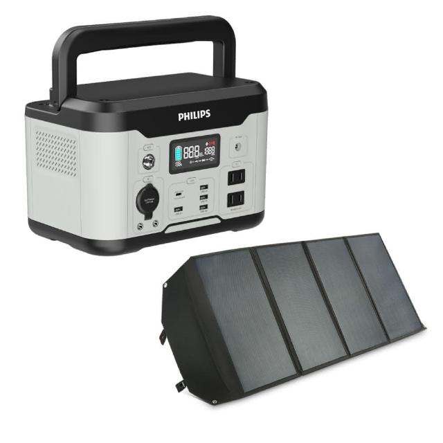 【Philips 飛利浦】100W太陽能板超值組-600W攜帶式儲能電池 行動電源 DLP8093C (露營 戶外 UPS不斷電)