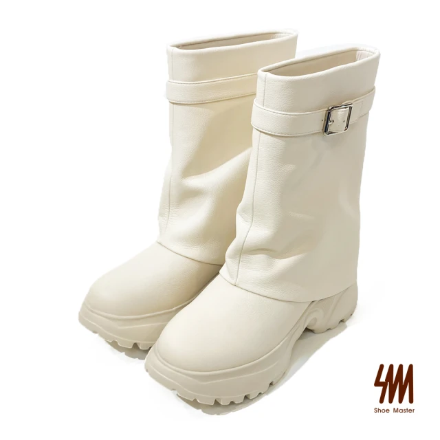 SMSM 個性時髦中筒厚底靴(米白色)