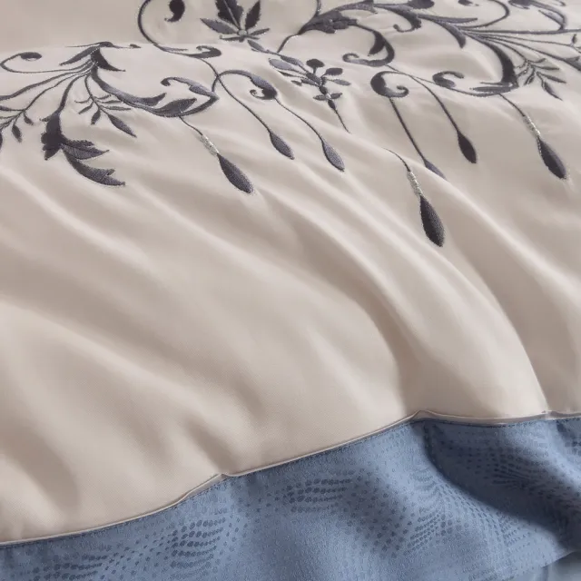 【織眠家族】40支刺繡萊賽爾四件式兩用被床包組 典藏緹花-藍(特大)