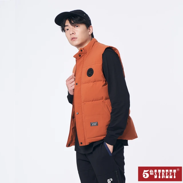 【5th STREET】男裝大口袋設計羽絨背心-橘色