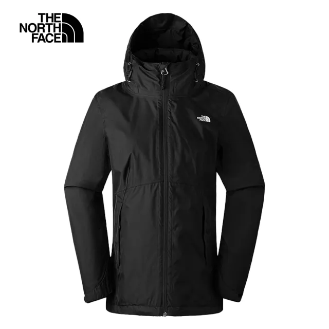 【The North Face 官方旗艦】北面女款黑色DryVent防水透氣保暖連帽三合一外套｜88RXJK3