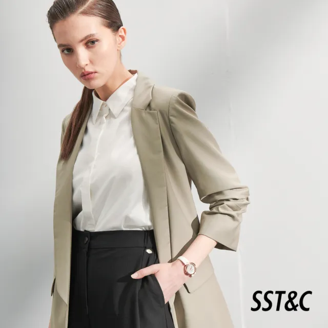 【SST&C】女裝 橄欖綠七分袖抽皺外套8162205005(雙11精選)