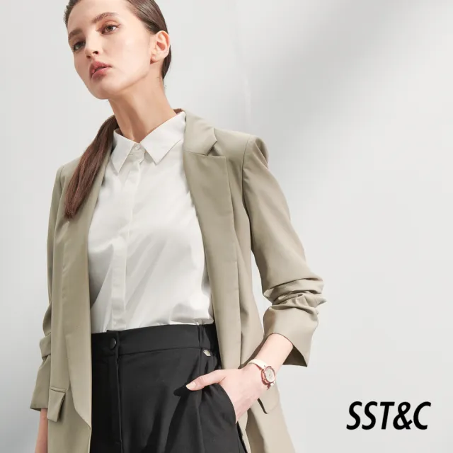 【SST&C】女裝 橄欖綠七分袖抽皺外套8162205005(限時3折)
