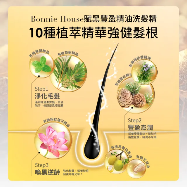 【Bonnie House 植享家】賦黑豐盈精油洗髮精500ml(兩入組)