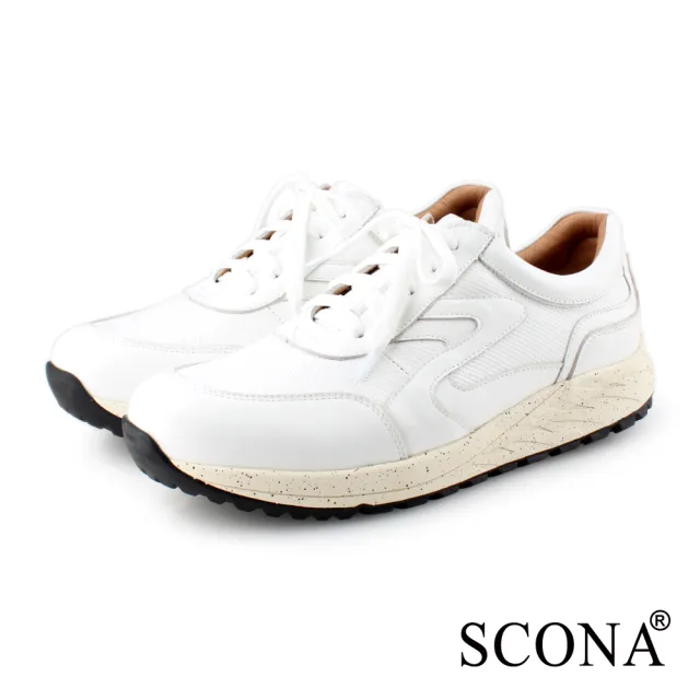 【SCONA 蘇格南】全真皮 樂活舒適綁帶休閒鞋(白色 1290-2)
