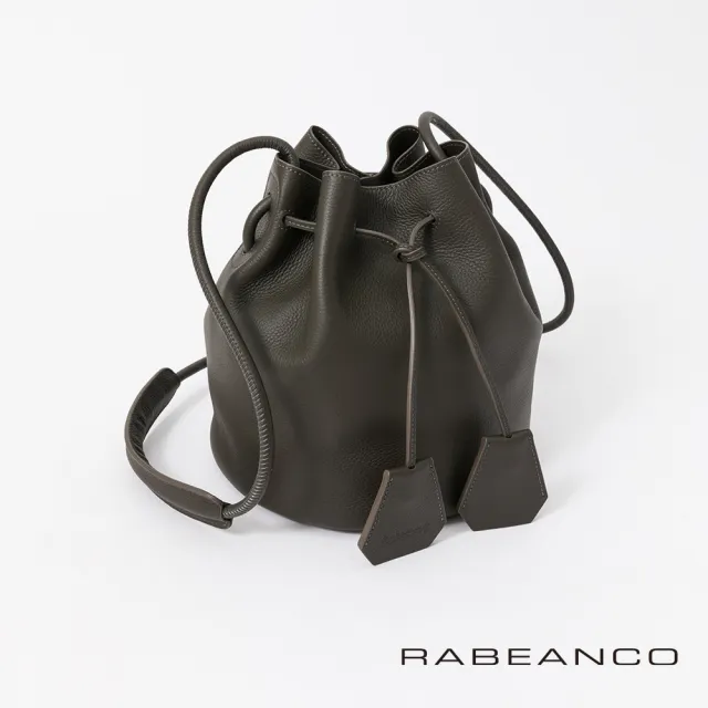 【RABEANCO】真皮荔枝紋經典束口水桶包(炭灰)