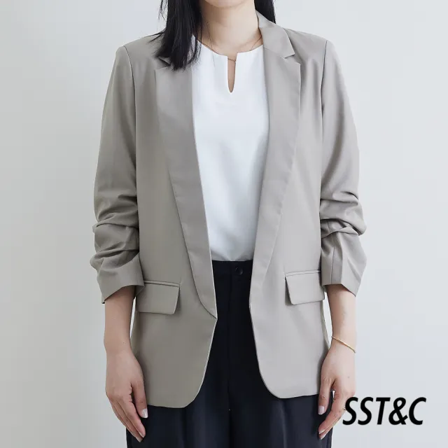 【SST&C】女裝 橄欖綠七分袖抽皺外套8162205005(雙11精選)