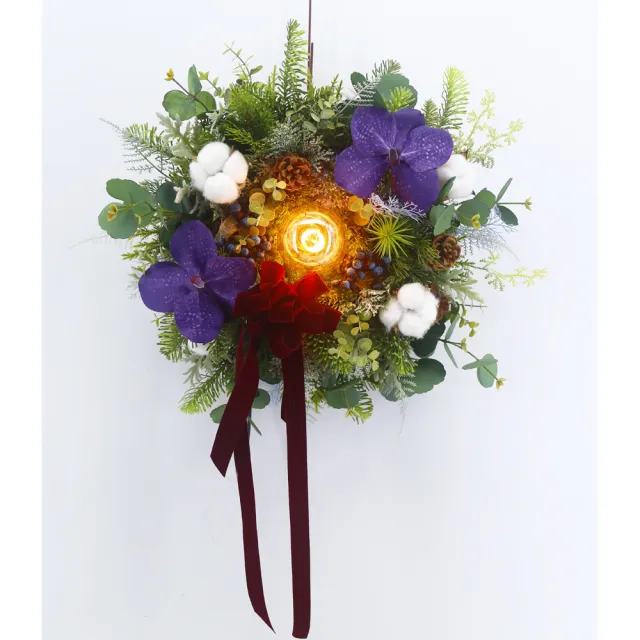 【HUGO DECO 榆果傢飾】紫萬代蘭花圈燈飾 壁飾 桌燈(特級擬真植栽/佈置/派對/節慶)
