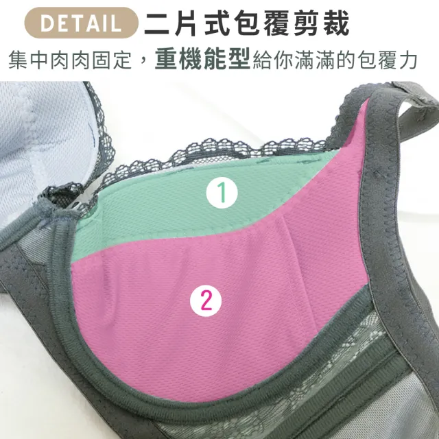 【尚芭蒂】大尺碼 成套 MIT台灣製C-E罩/軟鋼圈月牙提托吸濕涼感機能內/集中包覆調整型(灰色)