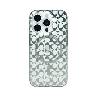 【COACH】iPhone 15 Pro Max MagSafe 手機殼 軍綠經典大C(磁吸)