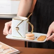 【JEN】創意菱格陶瓷包包描金邊馬克杯碟組含小湯匙(4色可選)