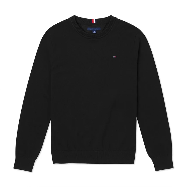 Tommy Hilfiger TOMMY 雙11特殺 經典圓領Logo針織毛衣 上衣-黑色(秋冬保暖/平輸品/舒適百搭)