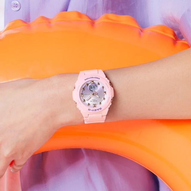 CASIO 卡西歐 BABY-G 粉紅泡泡運動雙顯腕錶/火鶴