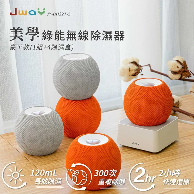 【JWAY】美學綠能無線除濕器2小時極速還原 1組+4除濕盒(JY-DH327-5迷你除濕機/除濕器/防霉)