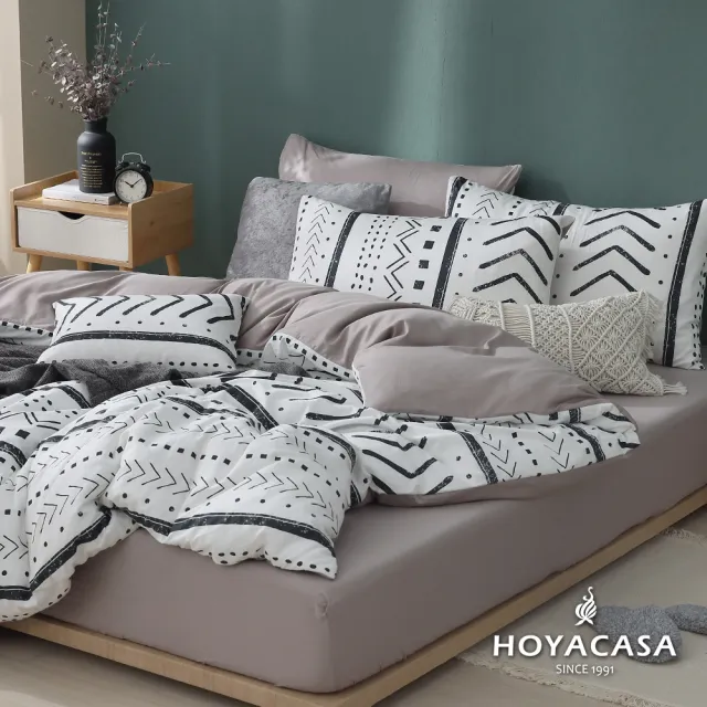 【HOYACASA  禾雅寢具】100%精梳棉兩用被床包組-亞德里恩(加大-天絲入棉30%)