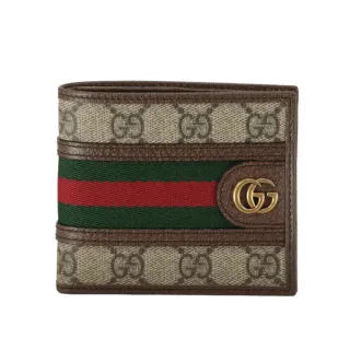 【GUCCI 古馳】GG Ophidia 帆布 牛皮 皮夾 卡夾 短夾 米色 烏木色 597606