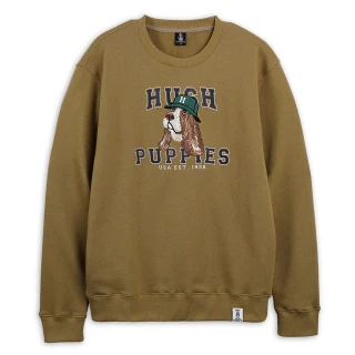 【Hush Puppies】男裝 上衣 精緻刺繡漁夫帽狗寬版長袖上衣(深卡其 / 34110208)