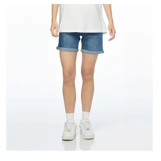 【JEEP】女裝 舒適彈性刷色牛仔短褲(藍色)