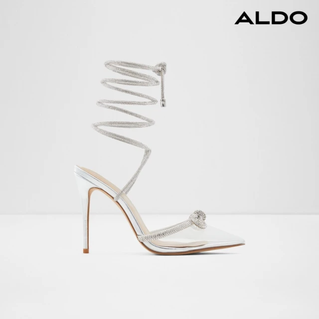 ALDO HALALIA-水鑽蝴蝶結裝飾繞帶跟鞋(銀色)