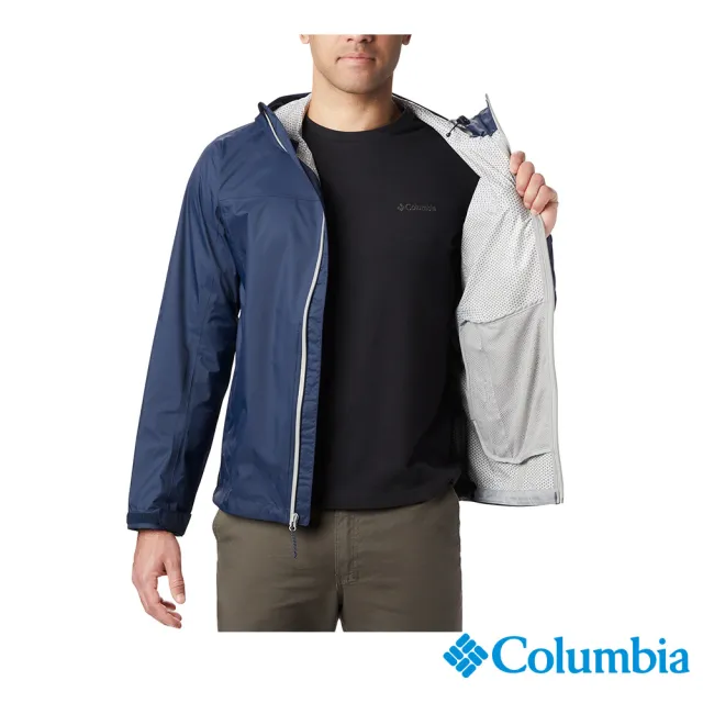 【Columbia 哥倫比亞 官方旗艦】男款-Omni-Tech防水快排連帽外套-深藍(URM20230NY/HF)