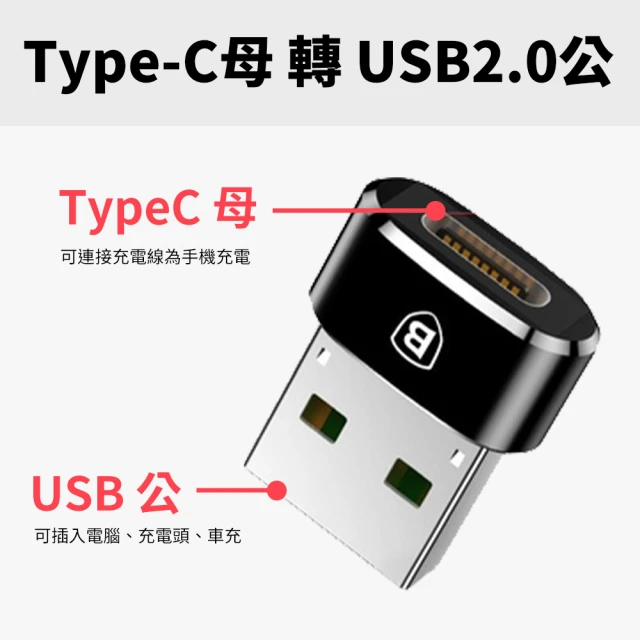 【BASEUS】倍思 免驅動轉接頭 Type-C轉USB 2.0(電腦轉接頭 車充轉接頭 隨身碟轉接頭)