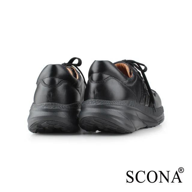 【SCONA 蘇格南】全真皮 舒適減壓機能健走鞋(黑色 1289-1)