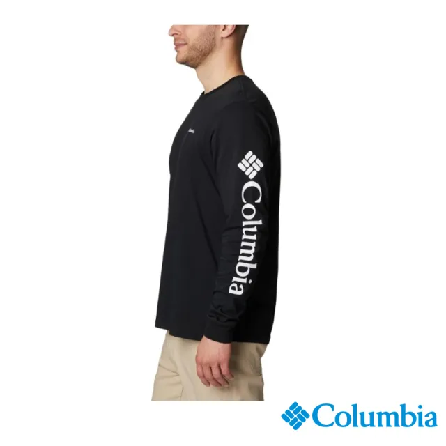 【Columbia 哥倫比亞 官方旗艦】男款-Rockaway River™LOGO彈性長袖上衣-黑色(UXM95480BK/HF)