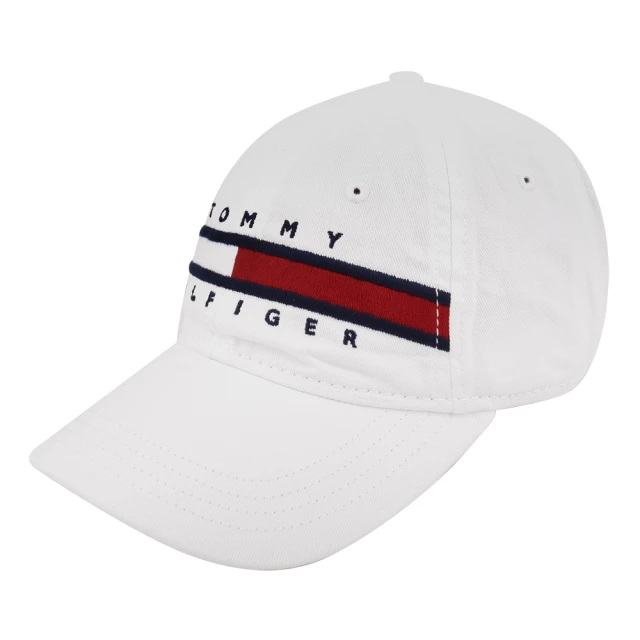 Tommy Hilfiger 經典紅白槓字母繡線棒球帽(白)