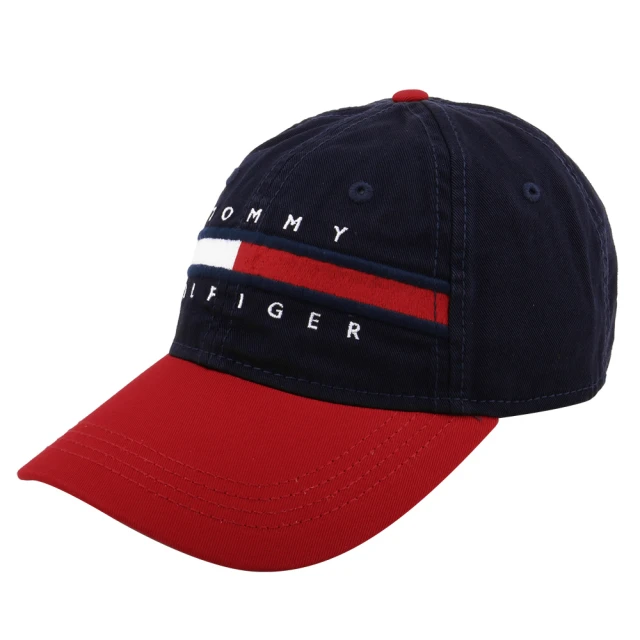 Tommy Hilfiger 經典紅白槓字母繡線棒球帽(紅x藍)