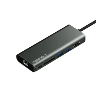 【PERFEKT】USB-C 6口 多功能集線器 Hub PD 充電 iPhone iPad Samsung(RJ45 HDMI USB HUB 連接器 PT-61110)
