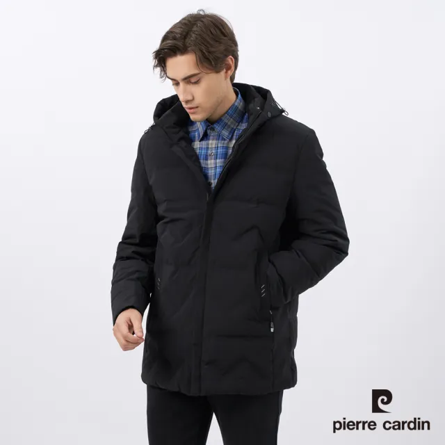 【pierre cardin 皮爾卡登】男款 都會休閒連帽羽絨夾克外套-黑色(5235772-99)