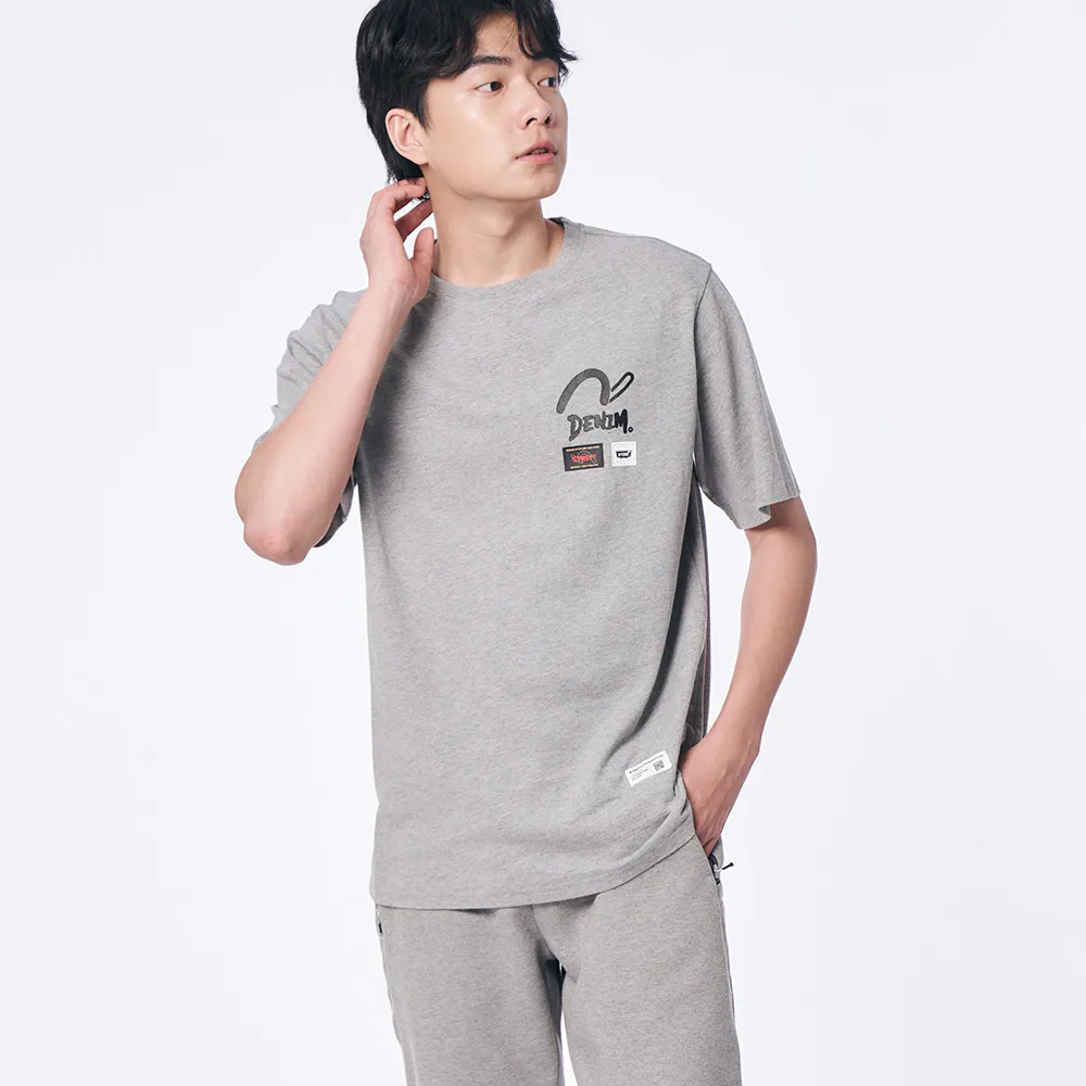 【5th STREET】男裝經典LOGO短袖T恤-灰色(山形系列)